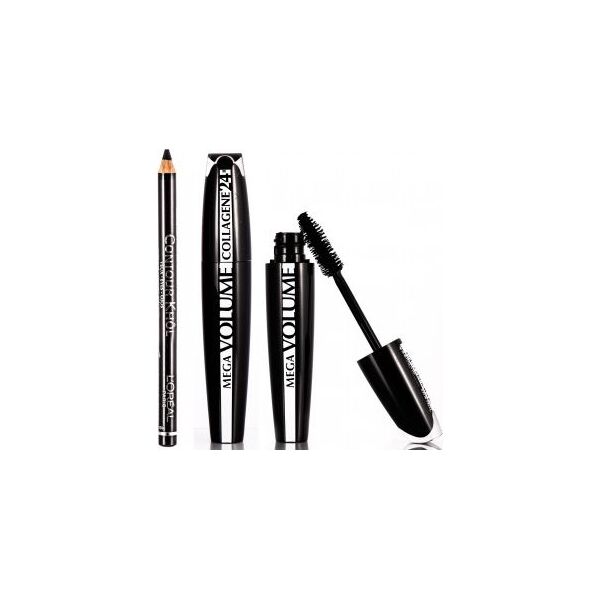 L’Oreal Paris Mascara Mega Volume Collagene 24h Zestaw dla kobiet 2x 9ml Mascara Mega Volume Collagene 24h + 2g Eye Contour Khol Black