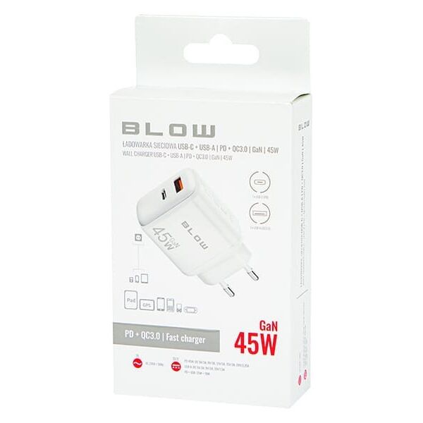 76-029# Ładowarka sieciowa gniazdo usb + usb-c pd 45w gan