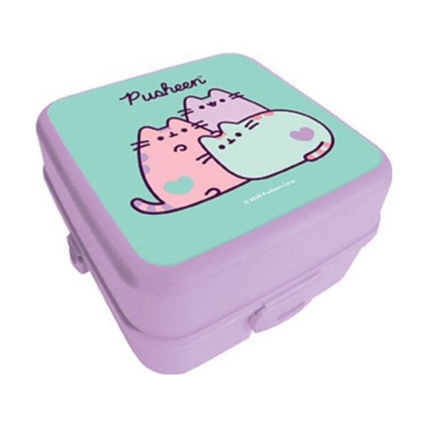Pojemnik śniadaniowy dwupoziomowy dla dzieci | Bezpieczny i funkcjonalny z przegródką Pusheen fiolet