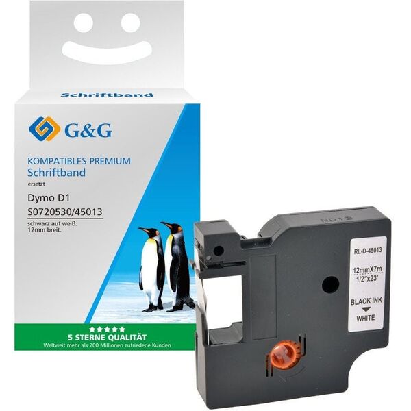 Ταινία εκτύπωσης G&G 12mm x 7m μαύρο-λευκό Συμβατό με Dymo D1/ 45013/ S072053