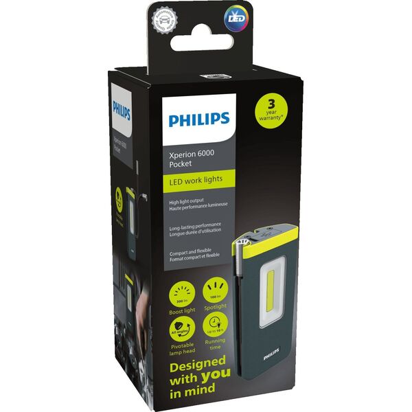 Lampa warsztatowa bezprzewodowa POCKET, Xperion, źródło światła COB LED, strumień świetlny 100/150/300lm, moc: 3 W, pojemność ak