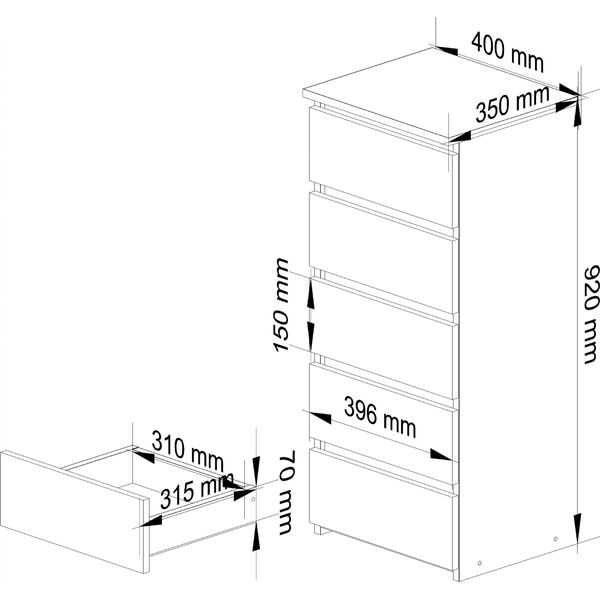 Fabryka Mebli Akord Komoda CL5 40 cm 5 szuflad - grafit szary