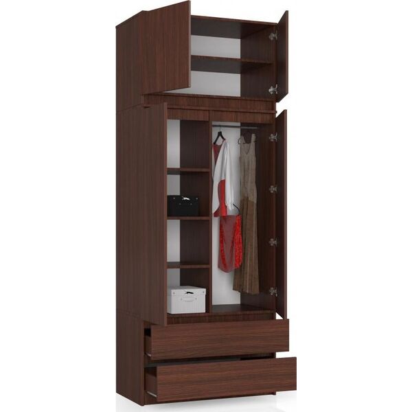 Fabryka Mebli Akord SZAFA Z NADSTAWKĄ S 90 cm 2 DRZWI 2 SZUFLADY WENGE