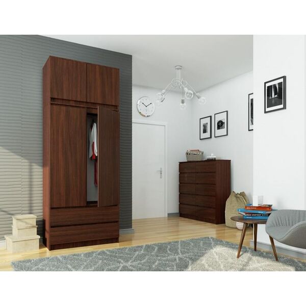 Fabryka Mebli Akord SZAFA Z NADSTAWKĄ S 90 cm 2 DRZWI 2 SZUFLADY WENGE