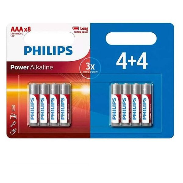Bateria alkaliczna, AAA (LR03), AAA, 1.5V, PHILIPS, blistr, 8-pack, LR03P8BP/10, Power Alkaline, 4+4