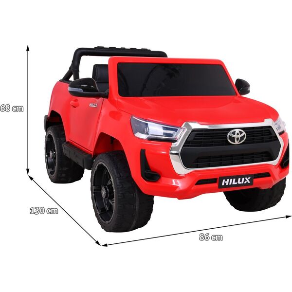 Toyota Hilux na akumulator dla dzieci Czerwony + Napęd 4x4 + Pilot + 2 bagażniki + Radio MP3 + LED