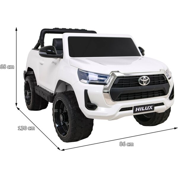 Toyota Hilux na akumulator dla dzieci Biały + Napęd 4x4 + Pilot + 2 bagażniki + Radio MP3 + LED