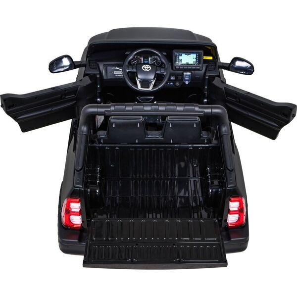 Toyota Hilux na akumulator dla dzieci Czarny + Napęd 4x4 + Pilot + 2 bagażniki + Radio MP3 + LED