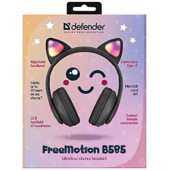 Defender słuchawki Bluetooth Freemotion B585 Led czarny/black (63586)