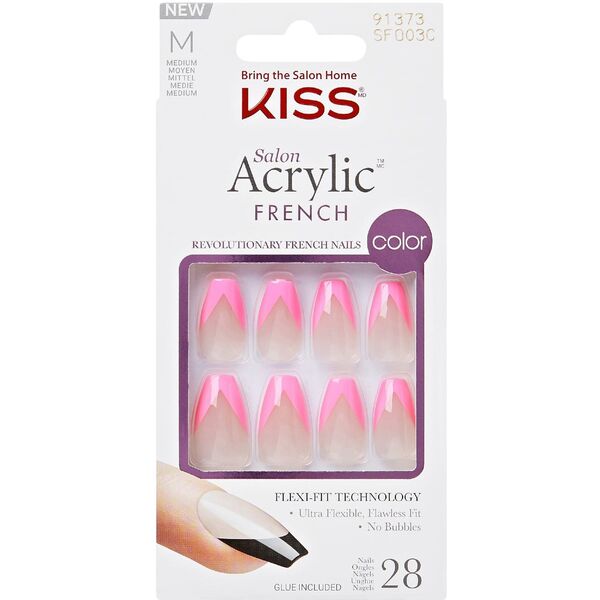 KISS Sztuczne paznokcie samoprzylepne Salon Acrylic French - Squared (rozmiar:M) 1op.-28szt