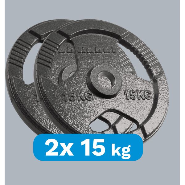 Obciążenie żeliwne olimpijskie zestaw 2x15kg, otwór 51mm, talerz z uchwytami, REBEL ACTIVE