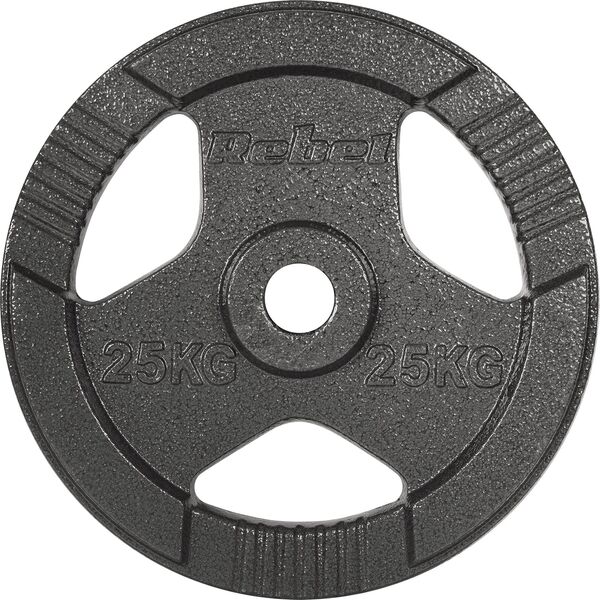 Obciążenie żeliwne olimpijskie 25kg, otwór 51mm, talerz z uchwytami, REBEL ACTIVE