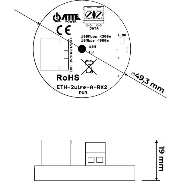 ZESTAW KONWERTERÓW UTP / 2-WIRE DO TRANSMISJI LAN+POE ETH-2WIRE-A-SET2 KOMPLET 2 SZT ATTE
