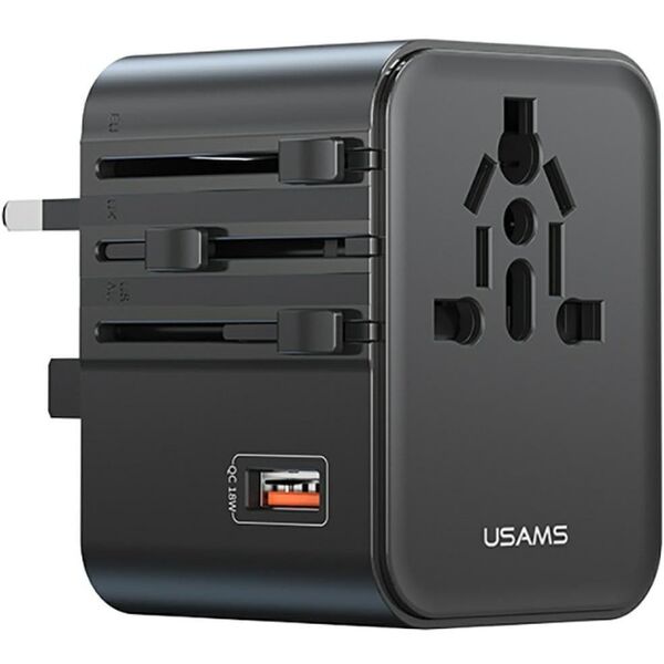 Travel Charger Adapter USAMS CC309 2xUSB-C 25W 4in1 US/AU/EU/UK black