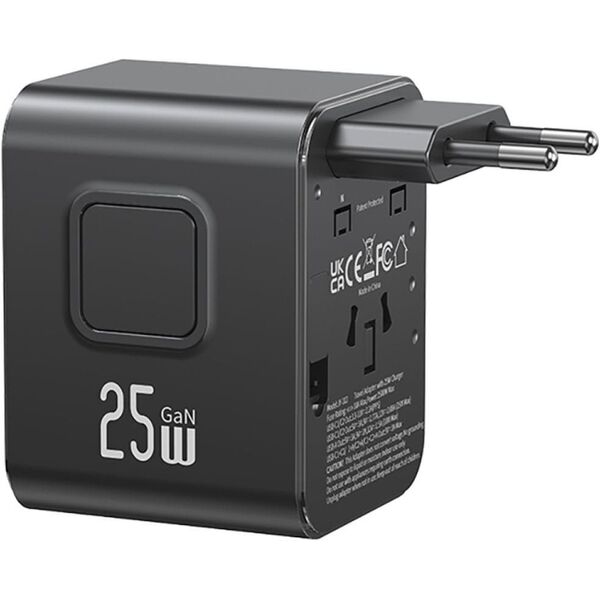 Travel Charger Adapter USAMS CC309 2xUSB-C 25W 4in1 US/AU/EU/UK black