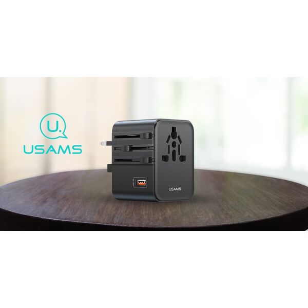 Travel Charger Adapter USAMS CC309 2xUSB-C 25W 4in1 US/AU/EU/UK black