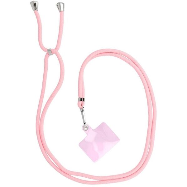 Smycz do telefonu, Zawieszka do telefonu - SWING (6mm) z regulacją długości / długość sznura 165cm (max 82,5cm w pętli) / na ramię lub szyję - jasnoróżowy