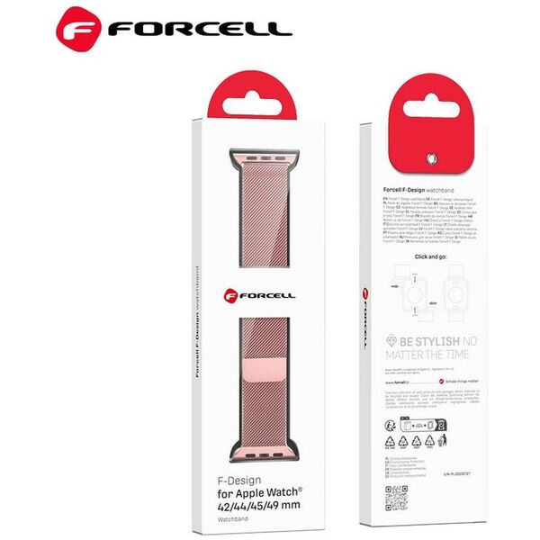 Pasek do Apple Watch Forcell F-Design FA03 magnetyczny stal 42 / 44 / 45 / 49 mm różowy
