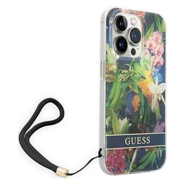 Guess Etui Guess do iPhone 14 Pro Max 6,7" niebieski/blue hardcase Flower Strap