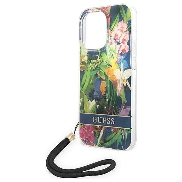 Guess Etui Guess do iPhone 14 Pro Max 6,7" niebieski/blue hardcase Flower Strap