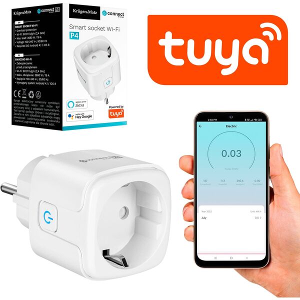 Gniazdo WiFi Kruger&amp|Matz Connect P4 Białe Tuya