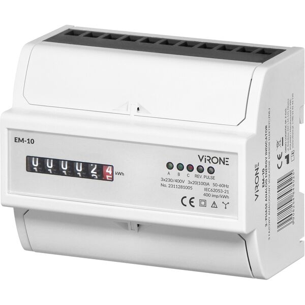 3-fazowy analogowy wskaźnik zużycia energii elektrycznej, 100A, 7 modułów, DIN TH-35mm