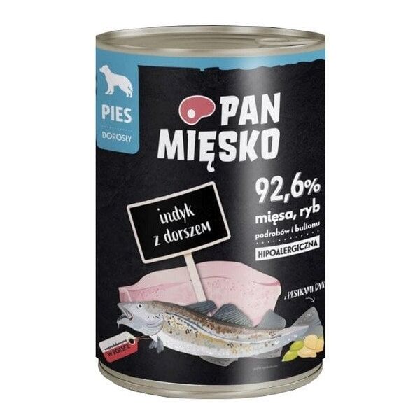 Karma dla psa o wysokiej zawartości mięsa - Pan Mięsko Indyk z dorszem 400g
