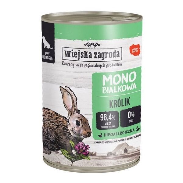 Zdrowa karma monoproteinowa dla psów dorosłych Wiejska Zagroda Królik 400g