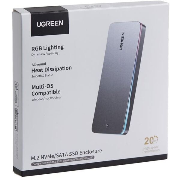 Obudowa dysku SSD UGREEN CM777, NVMe/SATA, 20Gbps, USB-C