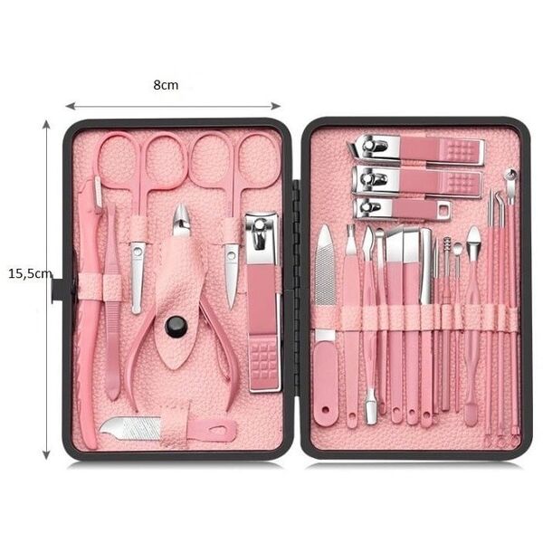 Zestaw akcesoriów do manicure, pedicure w etui różowe 12w1 AK20