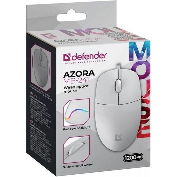 Mysz przewodowa AZORA MB-241 1200 DPI biała podświetlenie Defender