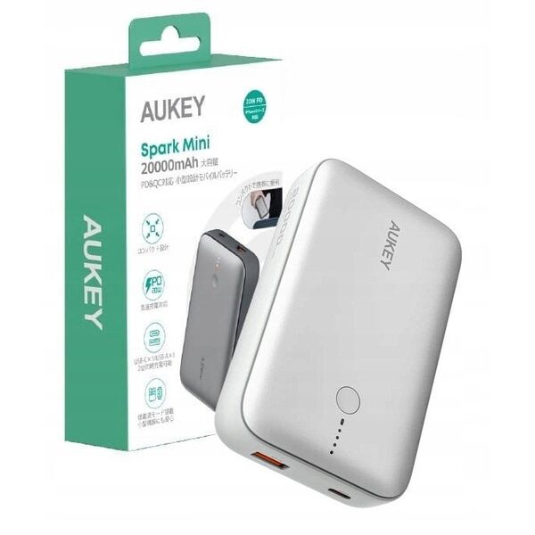 Φορητός φορτιστής Aukey Spark Mini 20000mAh 20W USB-C/USB-A λευκό