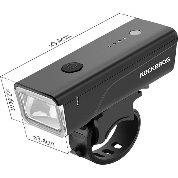 RockBros Lampka rowerowa przednia 260lm + kabel USB-C 4 tryby pracy