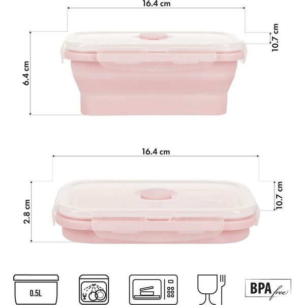 Δοχείο Φαγητού Lunchbox Πτυσσόμενο Ροζ 500 ml