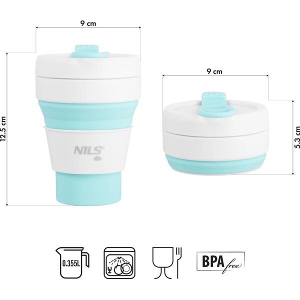 Πτυσσόμενο σιλικονούχο κύπελλο NILS NC4103 335 ML μέντα