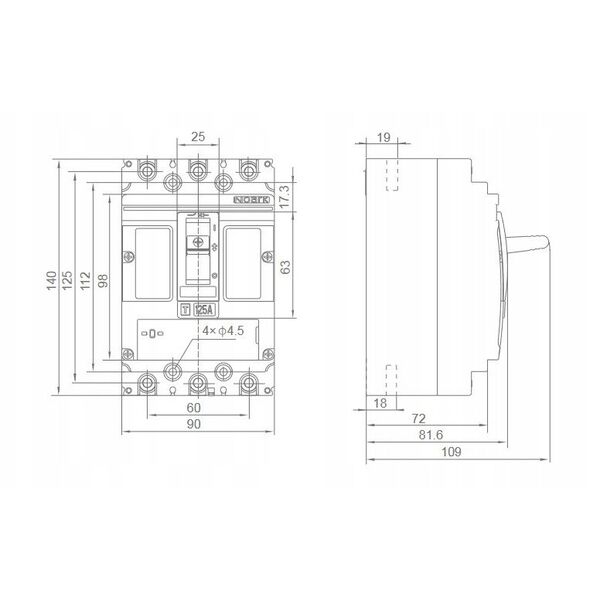 Διακόπτης αποσύνδεσης Noark Ex9M1SD 112797 AC 3P EU 160A 3F IP20 γκρι