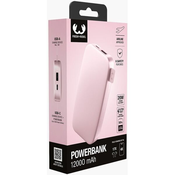 FRESH 'N REBEL 12000 MAH USB-C PD 20W PASTEL PINK