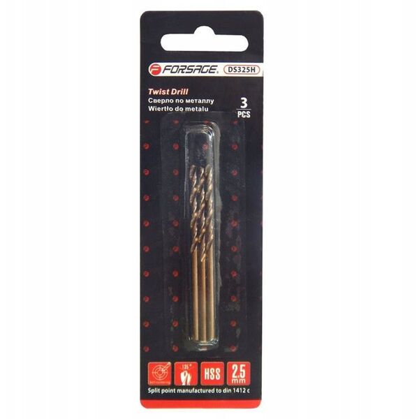 Τρυπάνια για μέταλλα 2.5 mm HSS+Co 3 τεμ κοβάλτιο