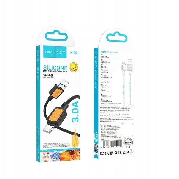 Καλώδιο USB A σε USB C HOCO 3A 1 m X108 μαύρο