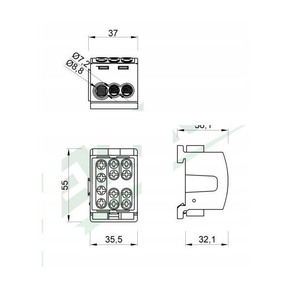 Σφιγκτήρας HLK F-ELEKTRO 125A-3 (1x35,2x25 / 1x35,2x25) Al/Cu IP20 πράσινο