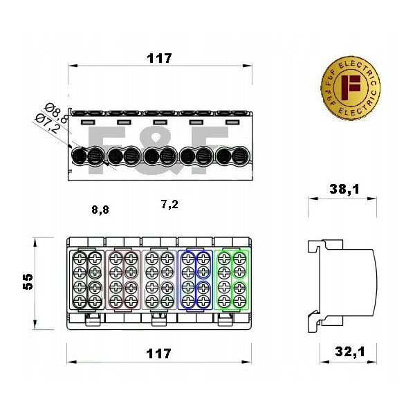 Σφιγκτήρας HLK F-ELEKTRO F2.0385 3x100A-2 (1x25,1x16 / 1x25,1x16) 3L Al/Cu IP20 γκρι/καφέ/μαύρο