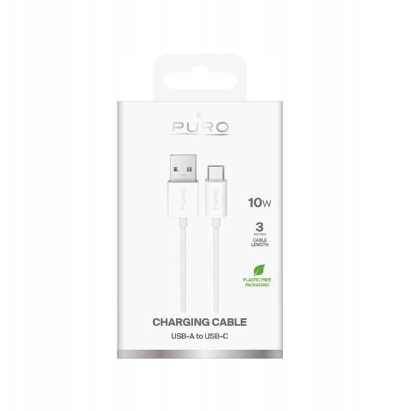 Καλώδιο Puro TPE 10W USB-A - USB-C 3m - λευκό