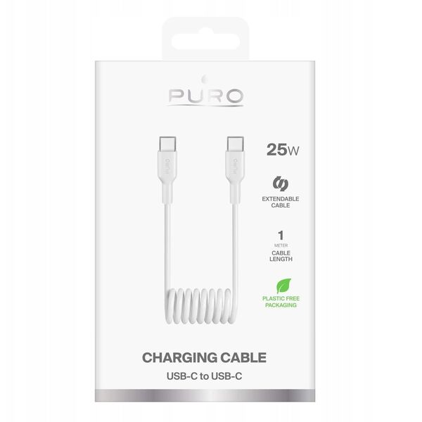 Σπιράλ καλώδιο Puro 25W USB-C - USB-C 1m - λευκό