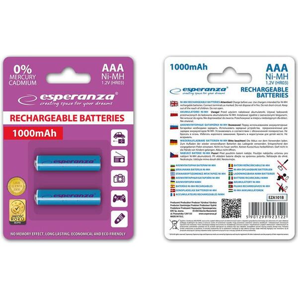 Esperanza Akumulator niebieskie AAA / R03 1000mAh 2 szt.