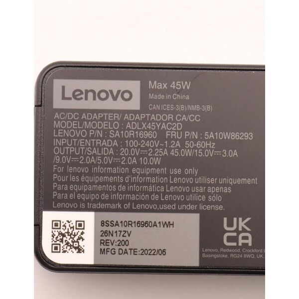 Lenovo 5A10W86293 προσαρμογέας τροφοδοσίας/ εσωτερικός μετατροπέας 45 W Μαύρο