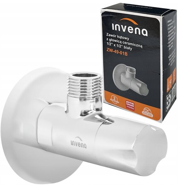 Invena γωνιακή βαλβίδα με κεραμική κεφαλή 1/2"x1/2", λευκό ZW-49-01B-W