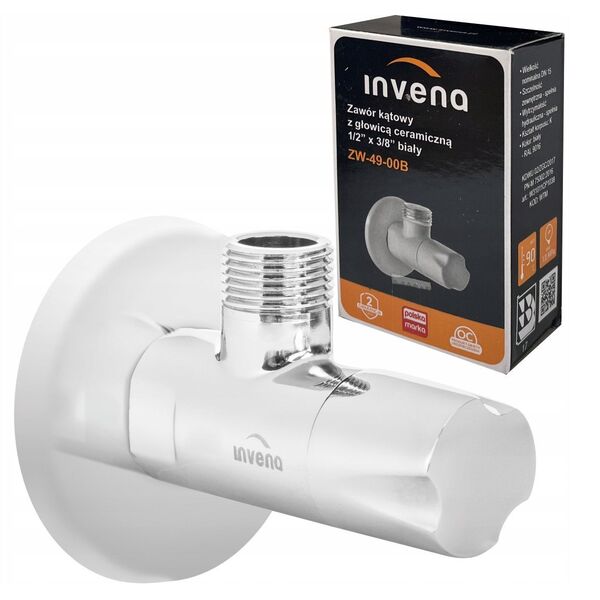 Invena γωνιακή βαλβίδα με κεραμική κεφαλή 1/2"x3/8", λευκό ZW-49-00B-W