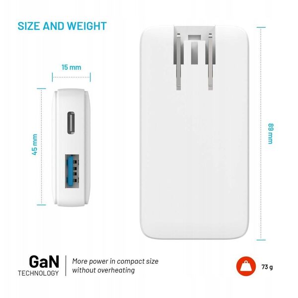 FIXED Slim GaN Travel Charger - Φορτιστής GaN USB-A/USB-C 65W λευκός - Εγγύηση ασφάλειας. Απλές δόσεις. Δωρεάν αποστολή από 170 zł.
