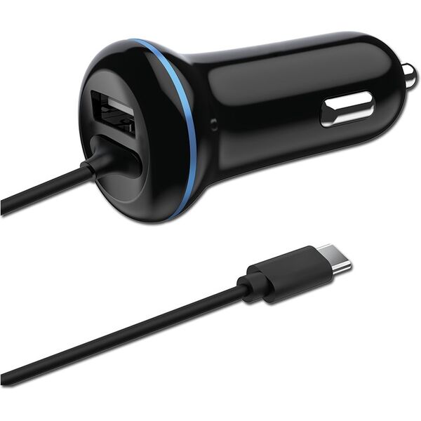 2GO Φορτιστής Αυτοκινήτου USB 2400mA DUO Type C 3.1 + 1x USB μαύρο