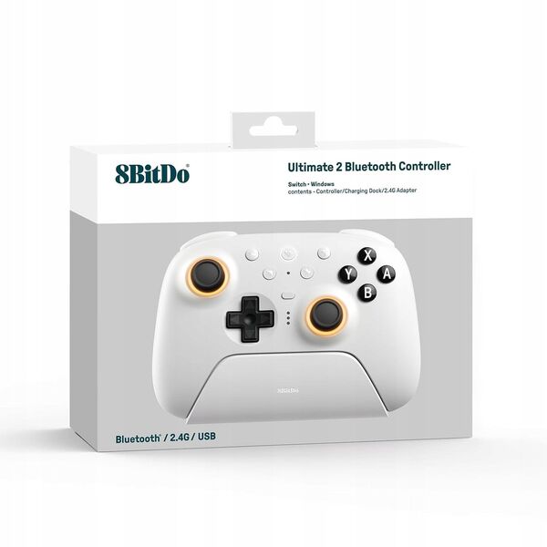 8BitDo Ultimate 2 Wireless BT game controller, PC/Switch, white